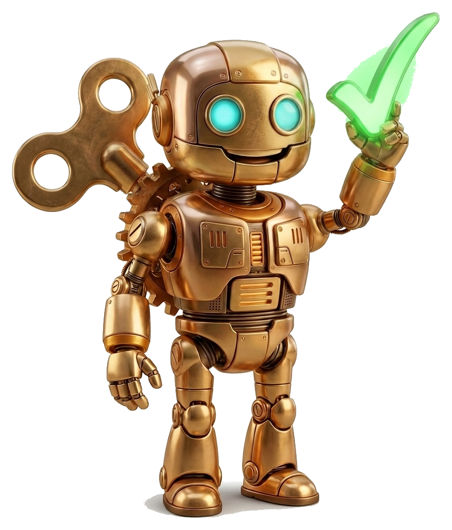 Windup mascot holding a green check mark